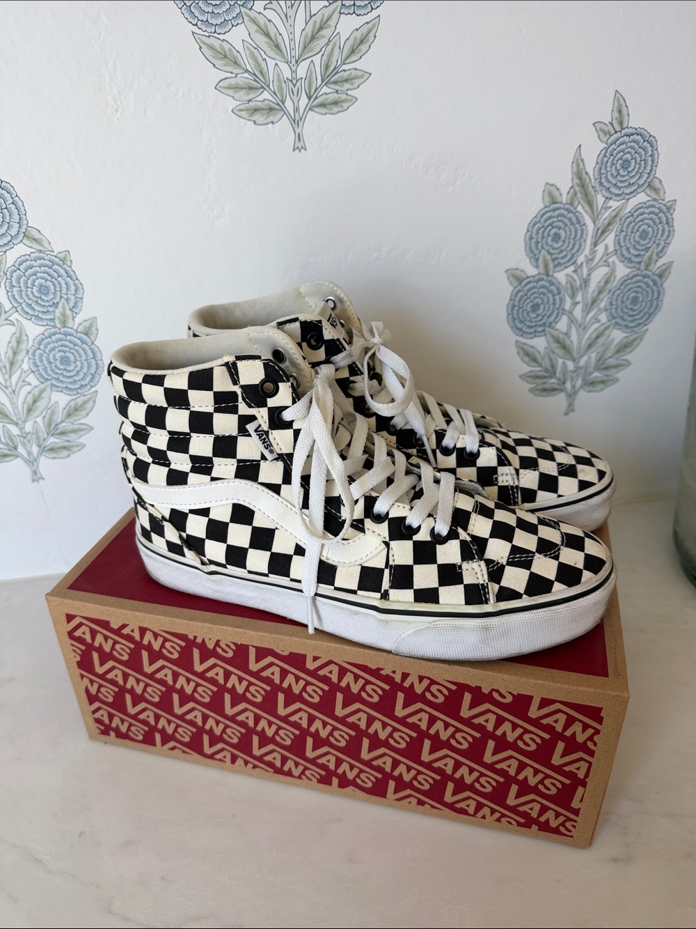 Vans Checkerboard Sk8-Hi High Top Sneakers - Black & White